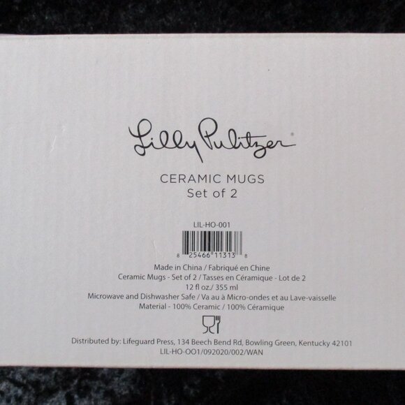 NIB Lilly Pulitzer Ceramic Coffee Mugs Tea 12oz Blue Floral Bronze Set of 2 - Picture 6 of 7